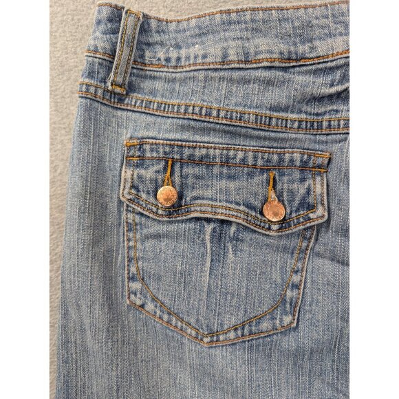 Zana Di Jeans Skirt Size 16 Blue Whiskers Flap Pockets Mini Pencile - Picture 9 of 13